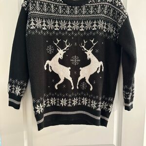 Elegant Black and White Reindeer Sweater